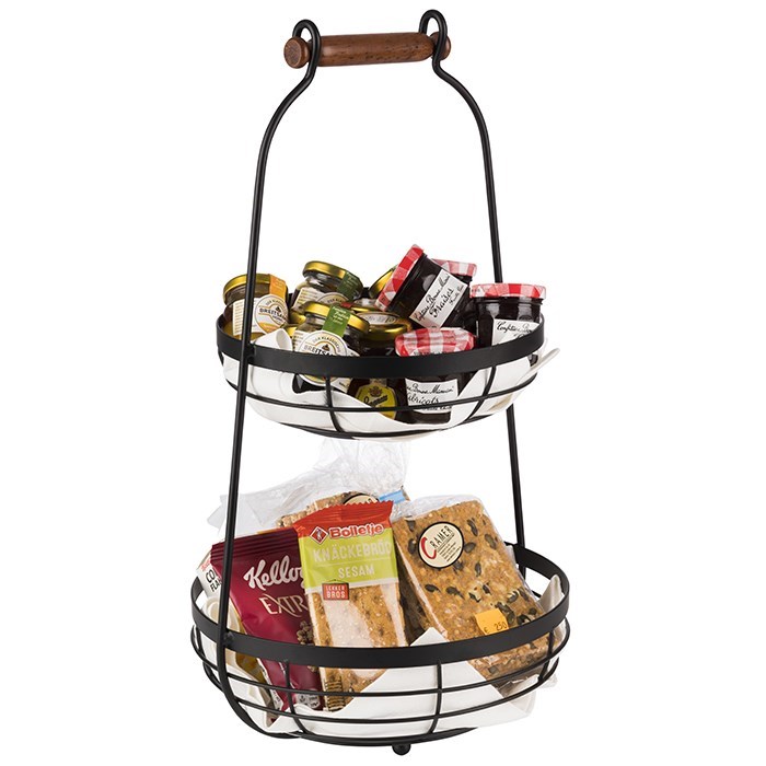 etažér 2 patra černý, koš 22 cm a 26 cm