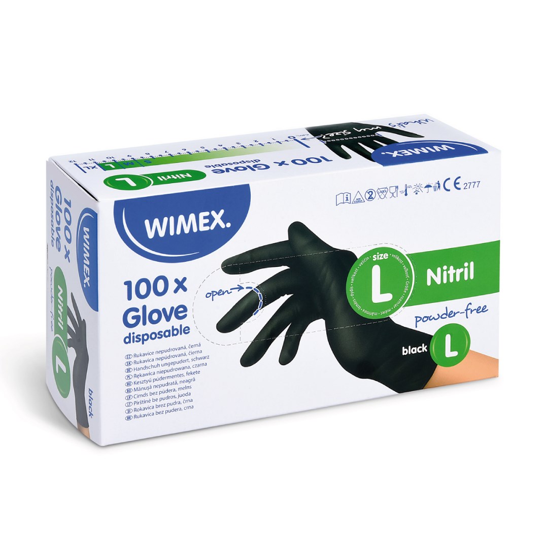 Nitrilové rukavice velikost L, 100 ks černé, nepudrované.
