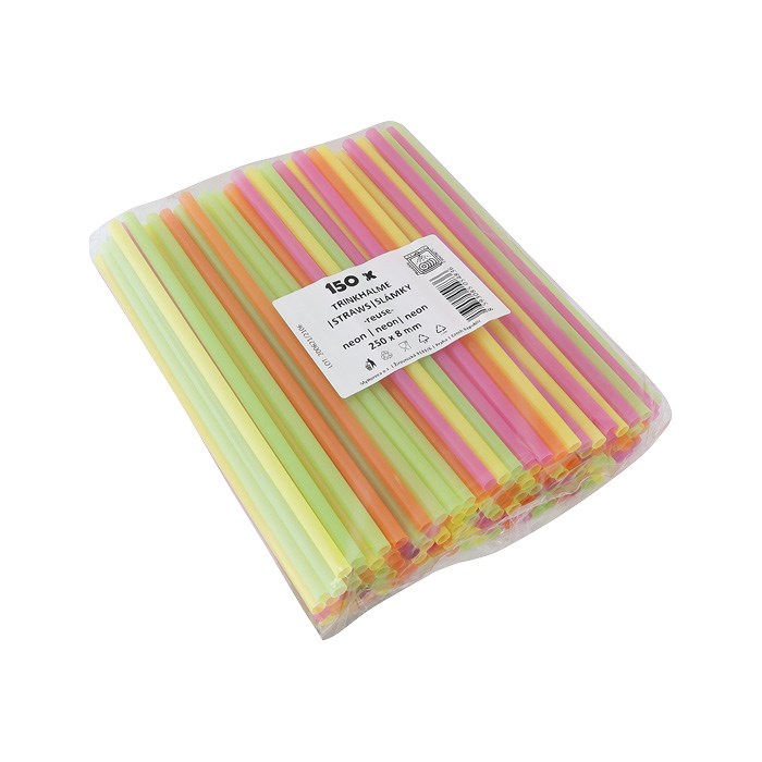 Brčka opakovaně použitelná JUMBO 8 / 250mm, 150ks, mix barev neon