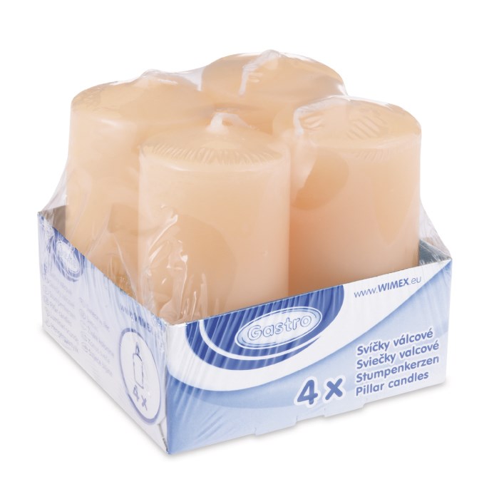 Válcové svíčky,  béžové, 5x10 cm / 4 ks