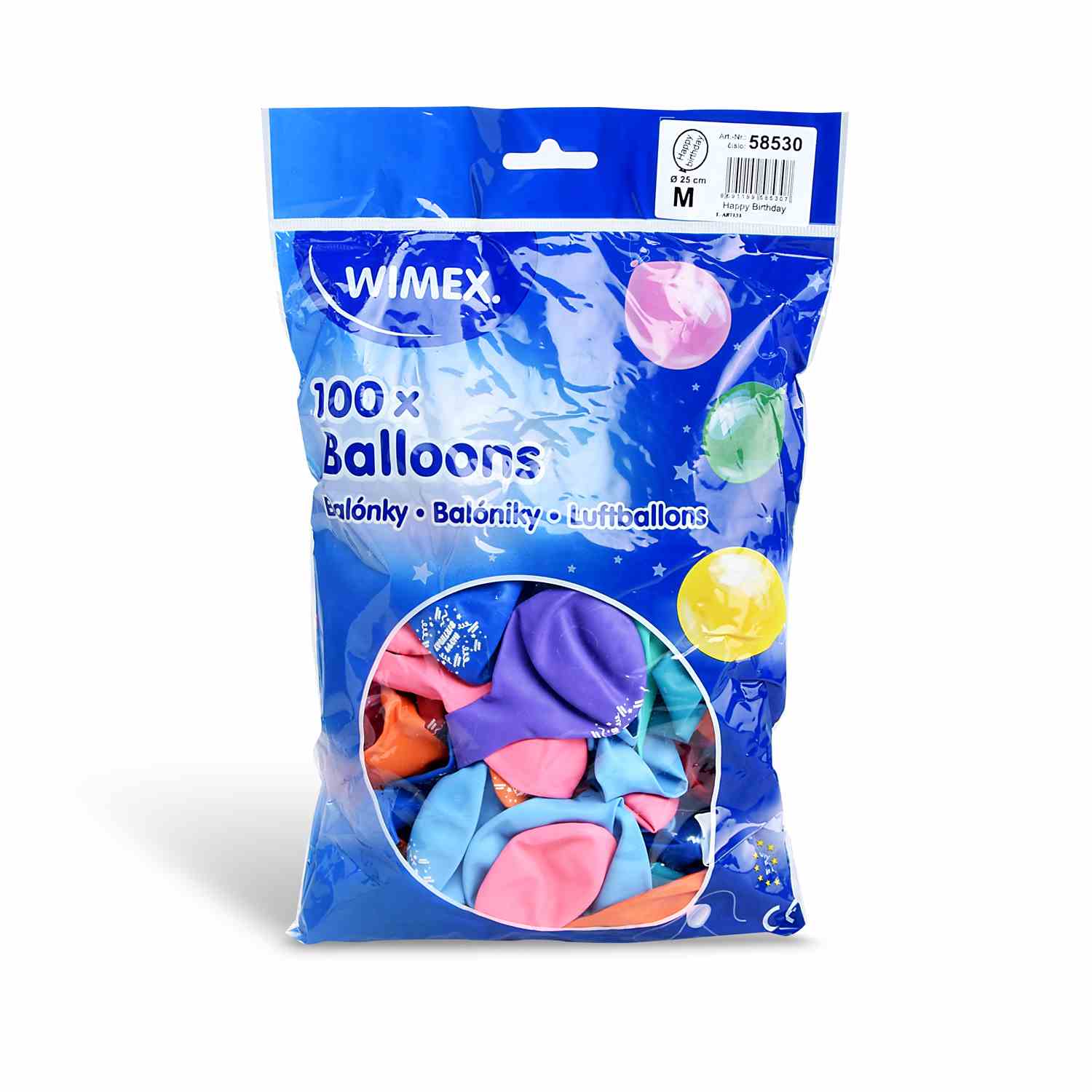 Nafukovací balónky HAPPY BIRTHDAY M, mix barevné, 100 ks