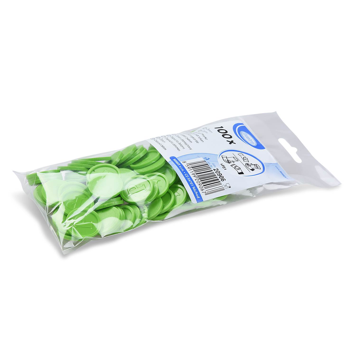 Žeton zelený, průměr 23 mm, PS, 100 ks