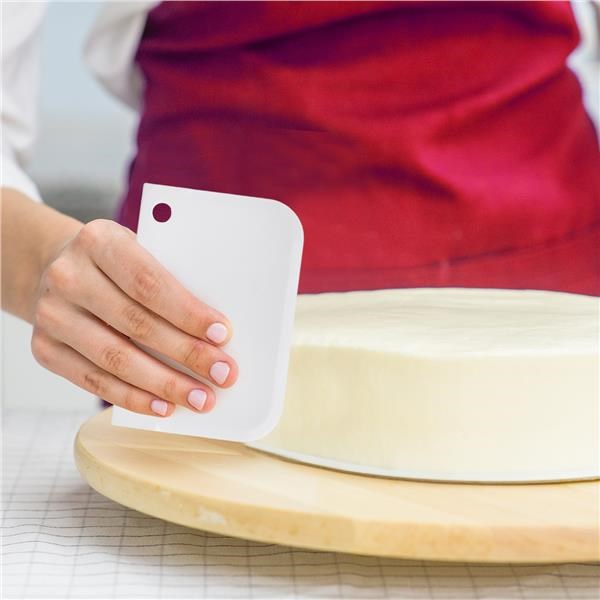 Stěrka / cukrářská karta obdelníková, rovný okraj, bílý plast, 12 x 8 cm