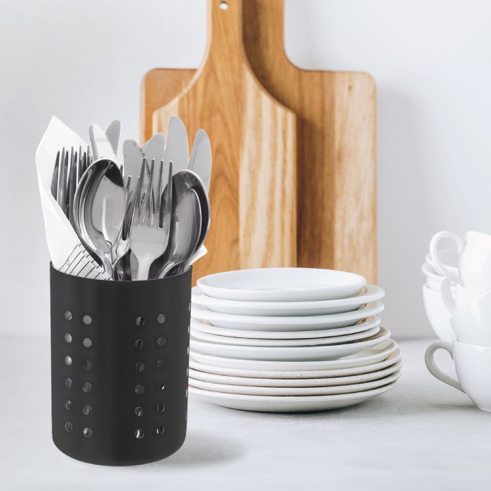 Nádoba na příbory, pr. 9,5 cm, výška 12 cm, černý nerez