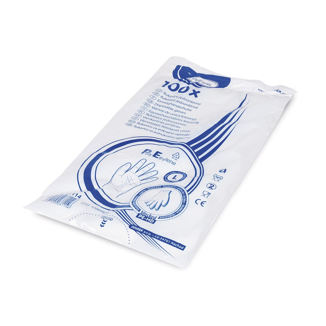 Jednorázové rukavice, 100 ks blok (HD-PE) HACCP