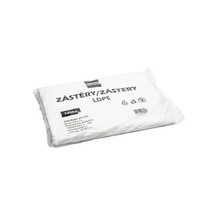 Jednorázové zástěry 81x125cm, 100ks (PE), bílé,  HACCP