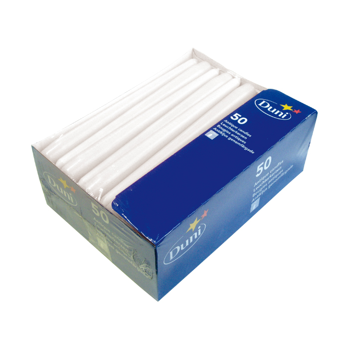 Svíčky 25 cm / 50 ks, bílé, kónické