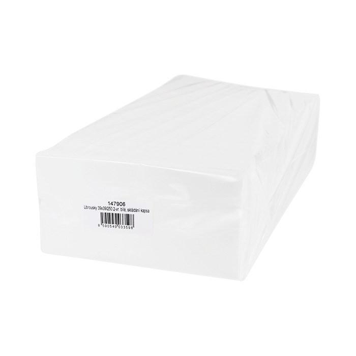 Papírové ubrousky 39 x 39 cm, 2vrstvé bílé, skládání kapsa / 250 ks