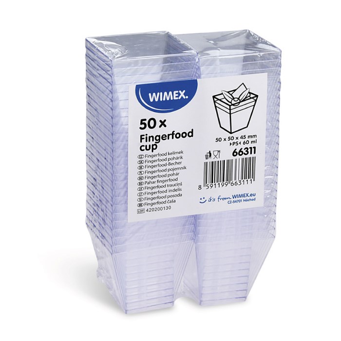 Hranatý kelímek Finger food, čirý 60ml/50ks