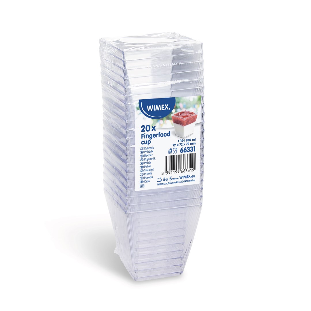 Hranatý kelímek Finger, food čirý 230ml/20ks