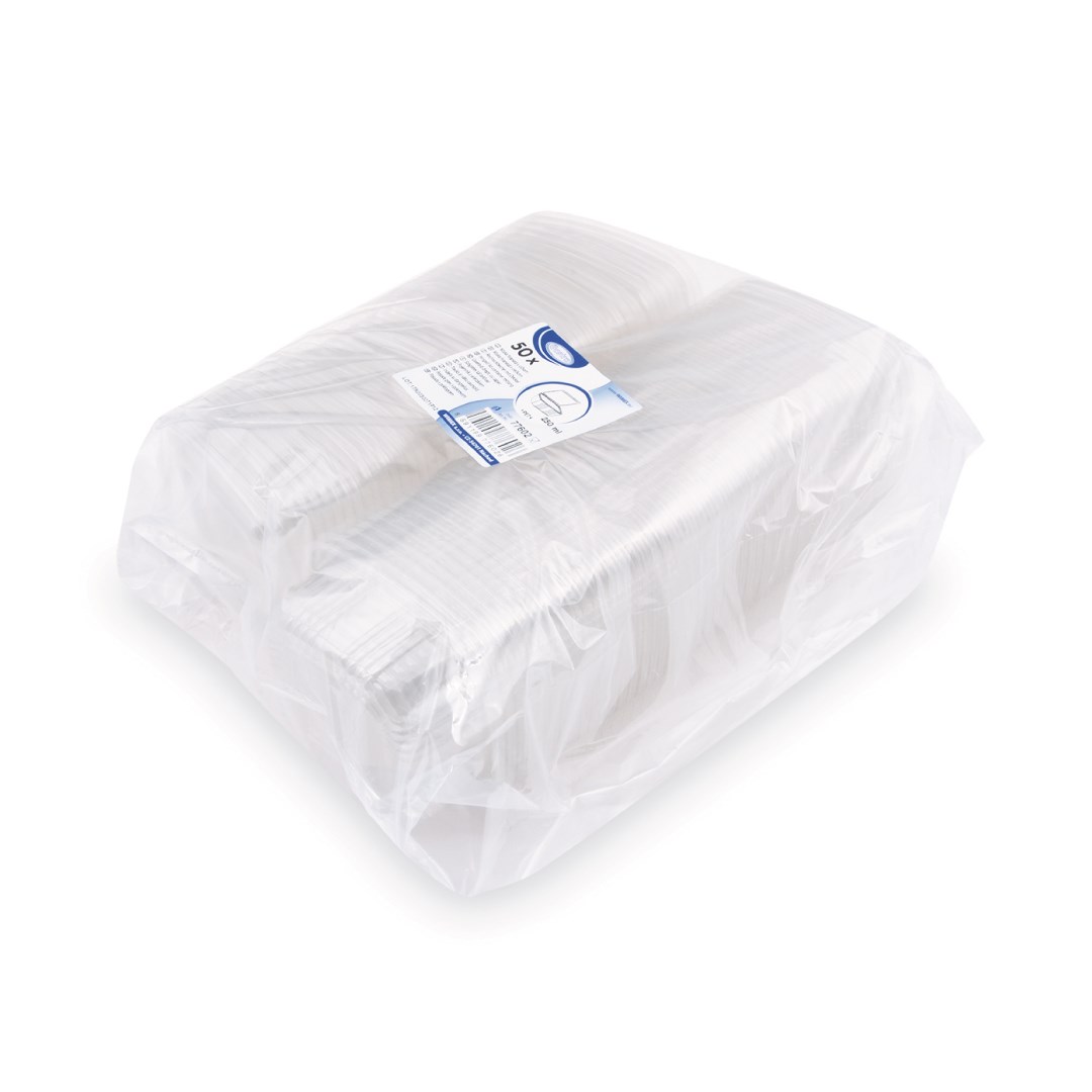miska hranatá s víčkem 250ml 50ks, průhledná (rPET)