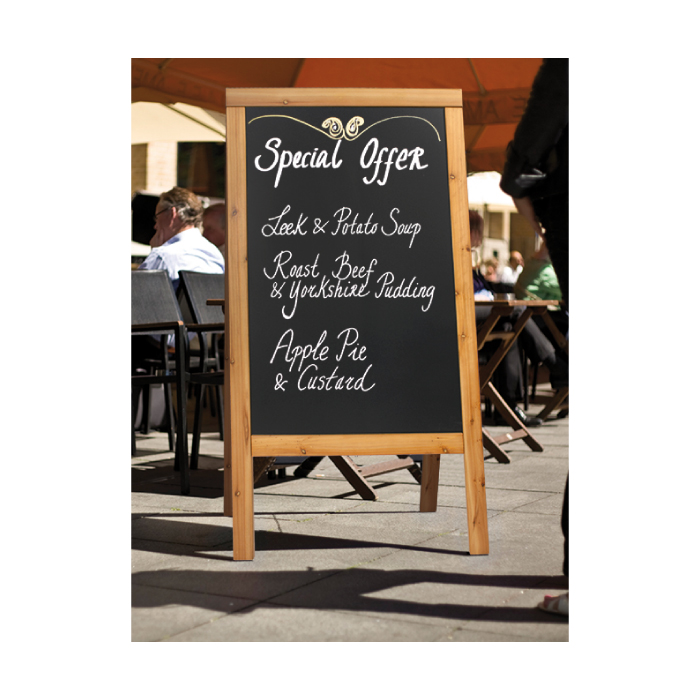 Popisovací nabídková tabule WOODY SANDWICH, 125 x 70cm, barva borovice