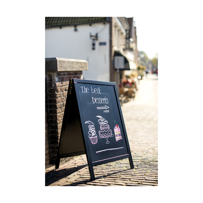 Popisovací nabídková tabule WOODY DUPLO, 85 x 55cm, barva černá