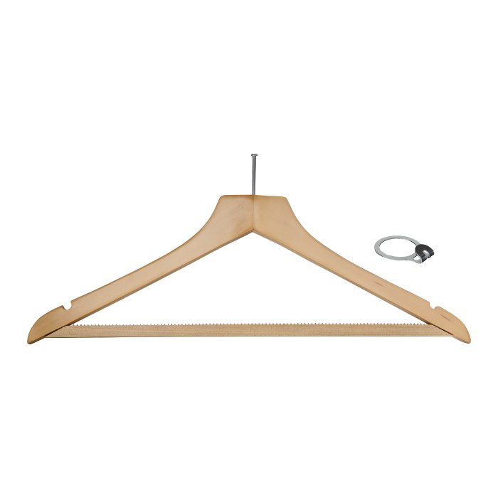 Dřevěné ramínko typ HOTEL luxusní, prohnuté se zářezem, gumové zuby