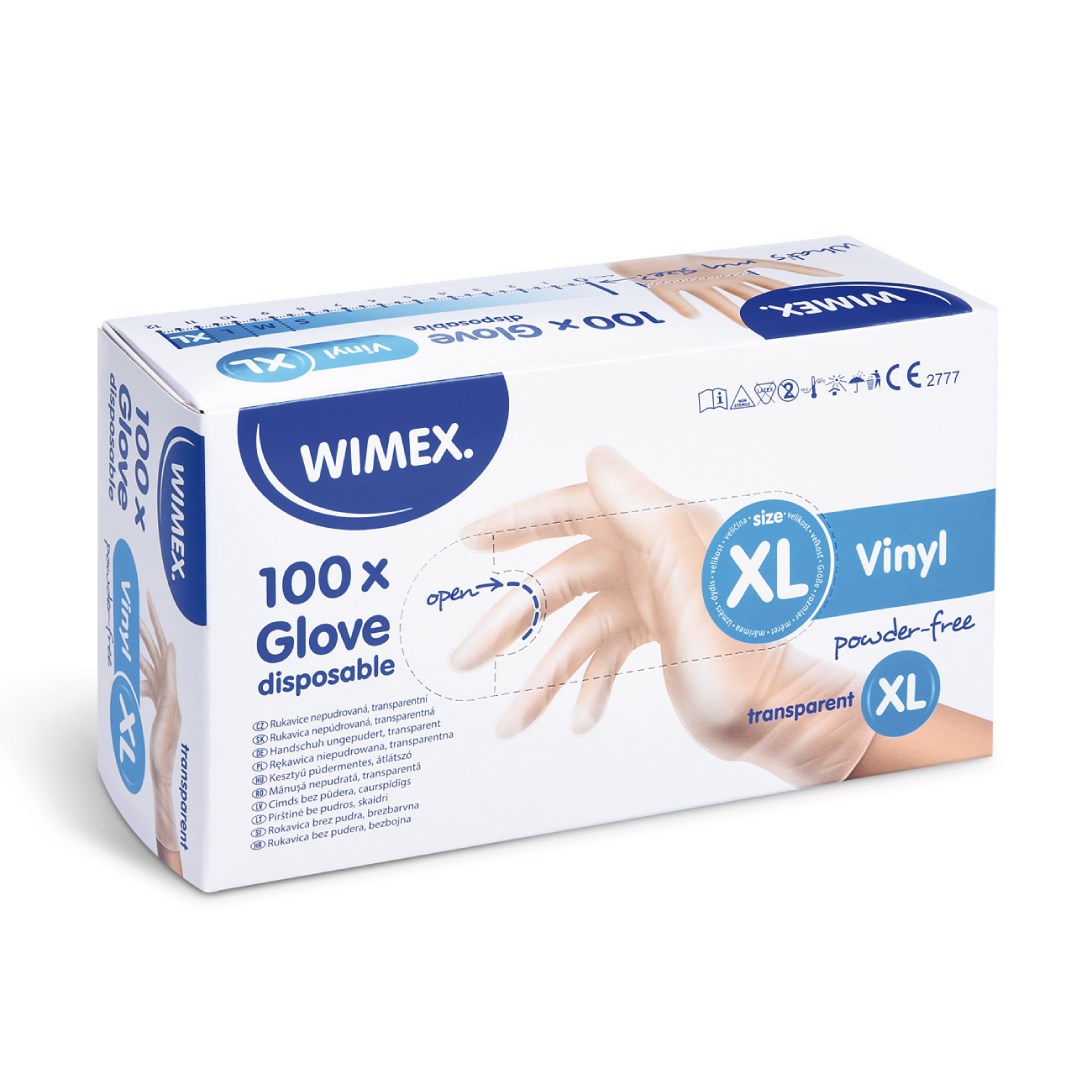 Vinylové rukavice velikost XL, bílé, nepudrované - 100 ks