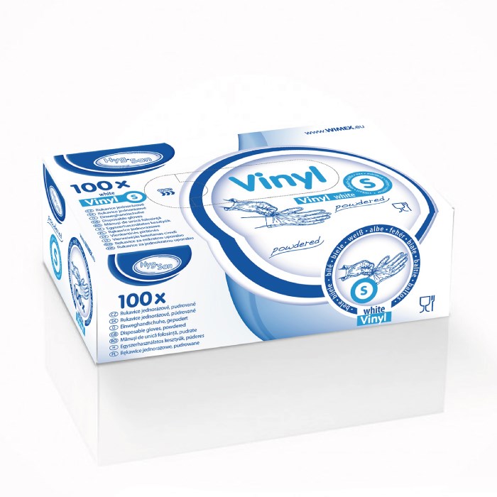 Vinilové rukavice velikost S, 100 ks, bílé, pudrované