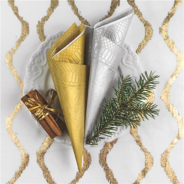 Papírové ubrousky 33 x 33 cm, 3-vr., stříbrné, 20 ks