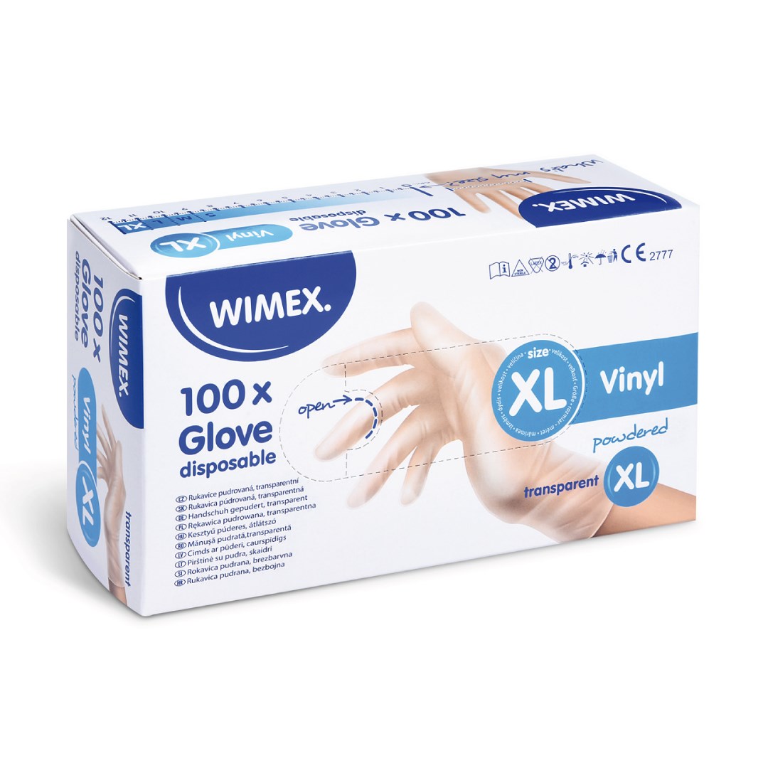 Vinylové rukavice velikost XL 100 ks bílé, pudrované