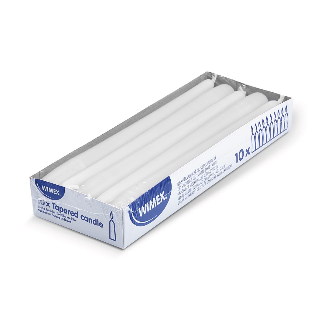 Svíčky 24 cm / 10 ks, bílé, kónické