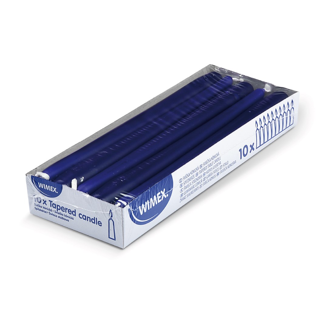Svíčky 24 cm / 10 ks, tm. modré, kónické