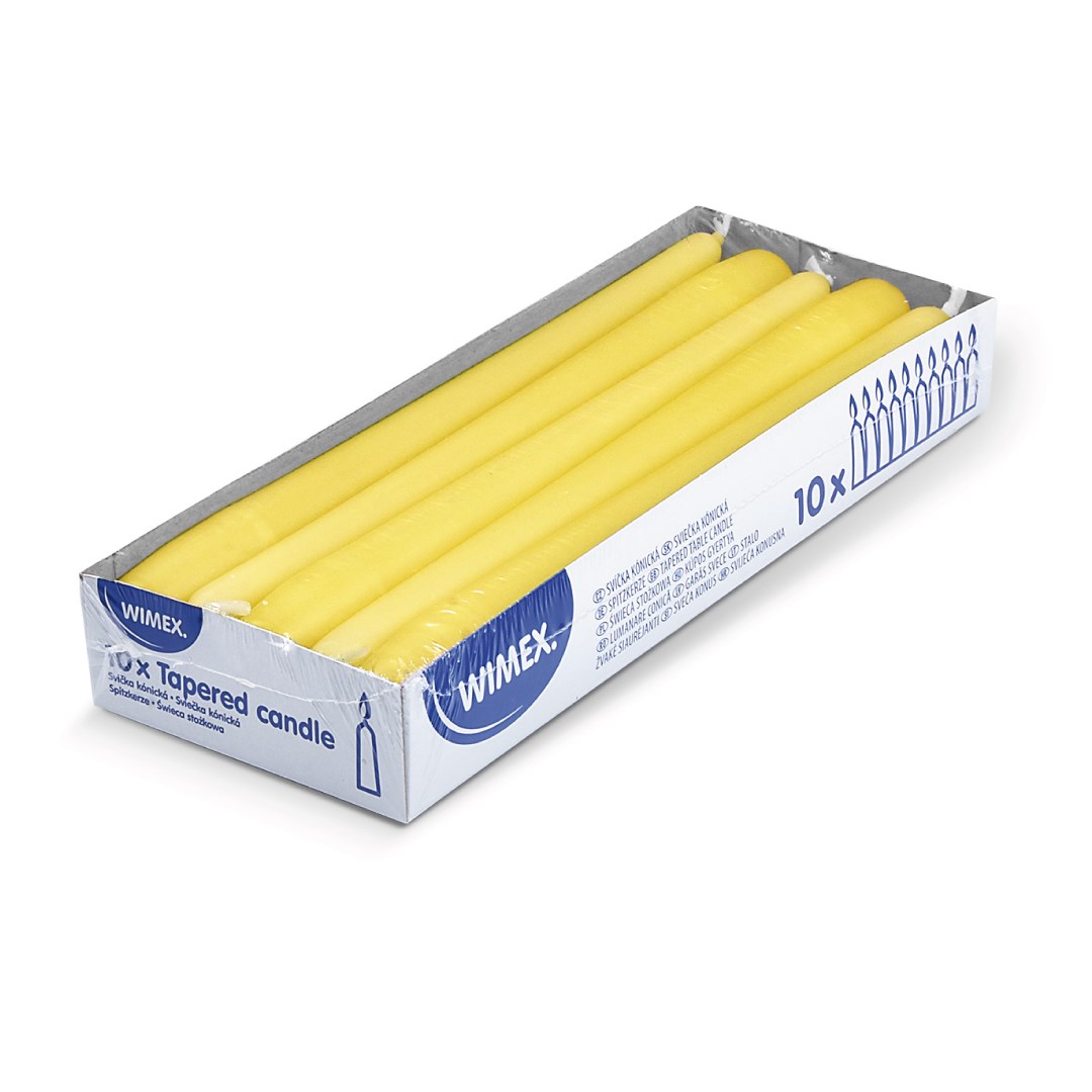 Svíčky 24 cm / 10 ks, žluté, kónické