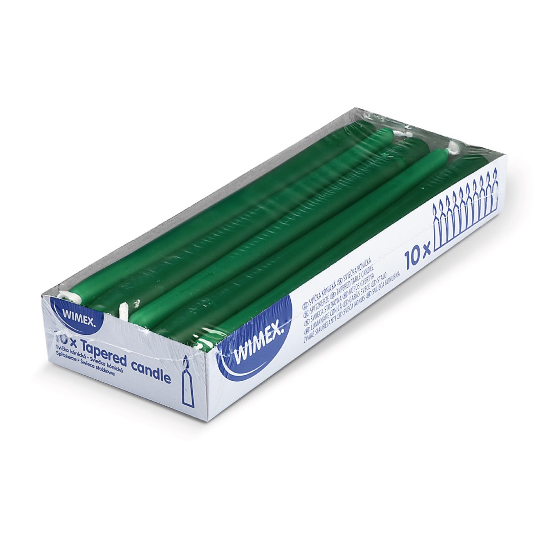 Svíčky 24 cm /10 ks, tm. zelené, kónické