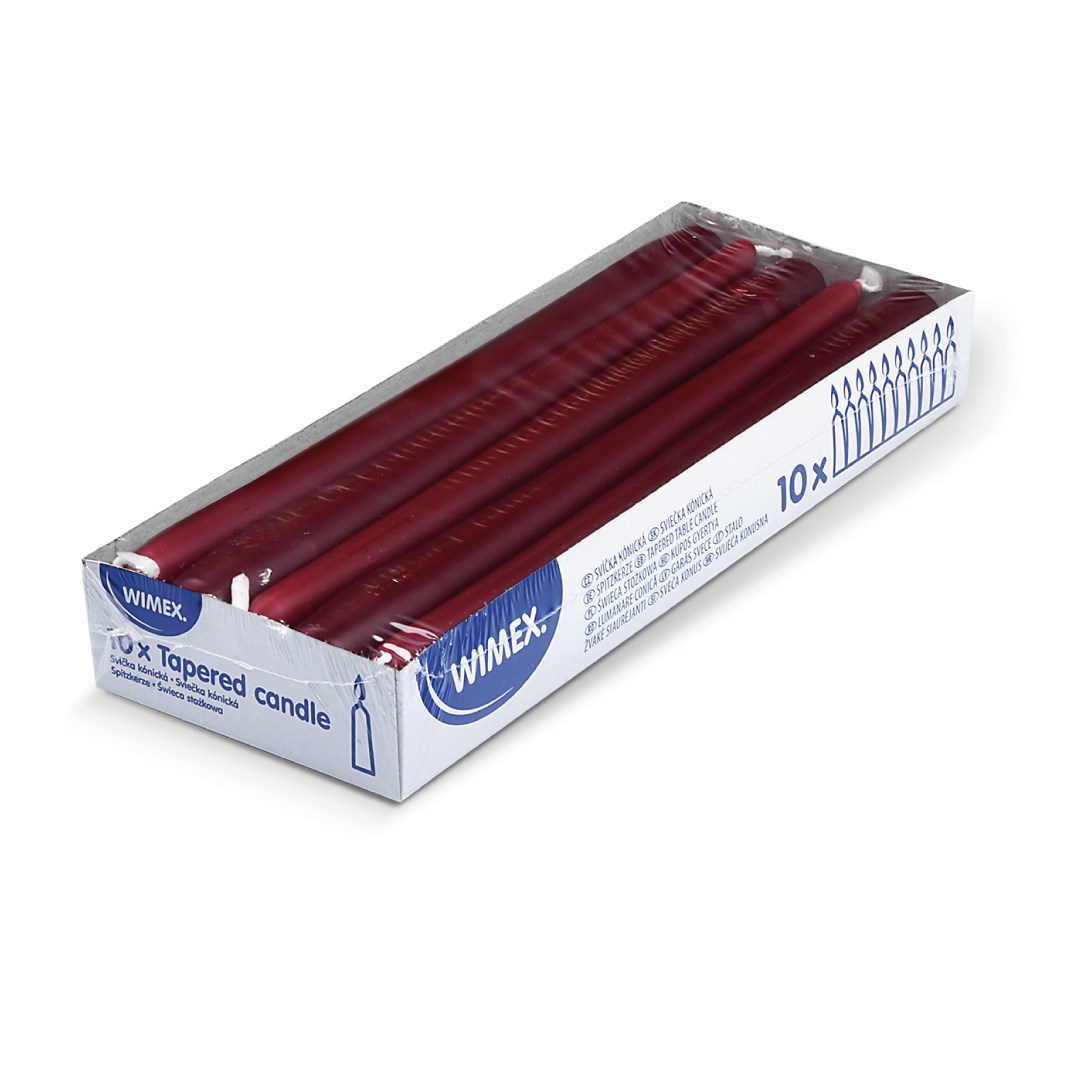 Svíčky 24 cm / 10 ks, bordó, kónické