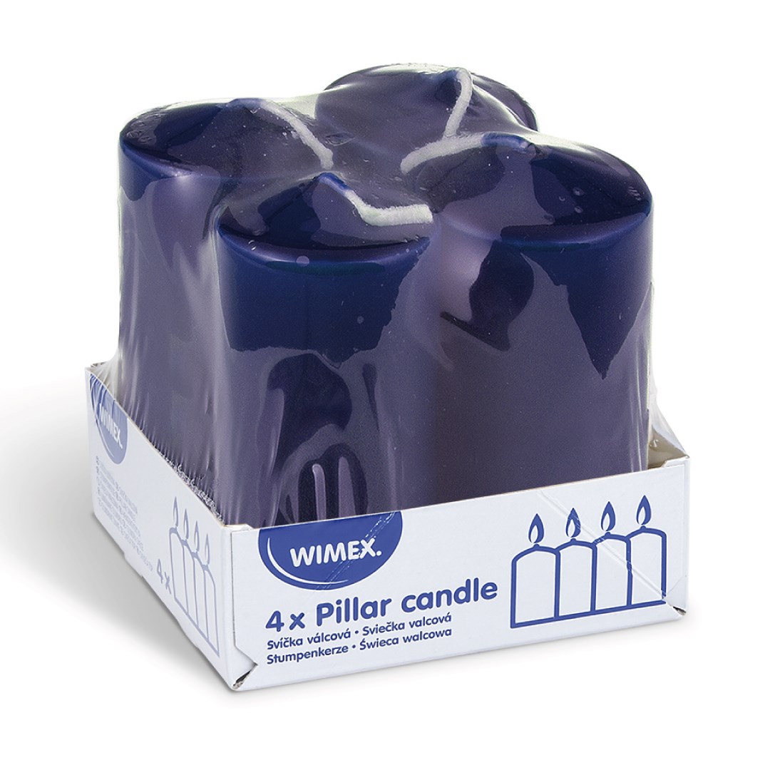 Svíčky 4 x 8 cm / 4 ks tm. modré, válcové