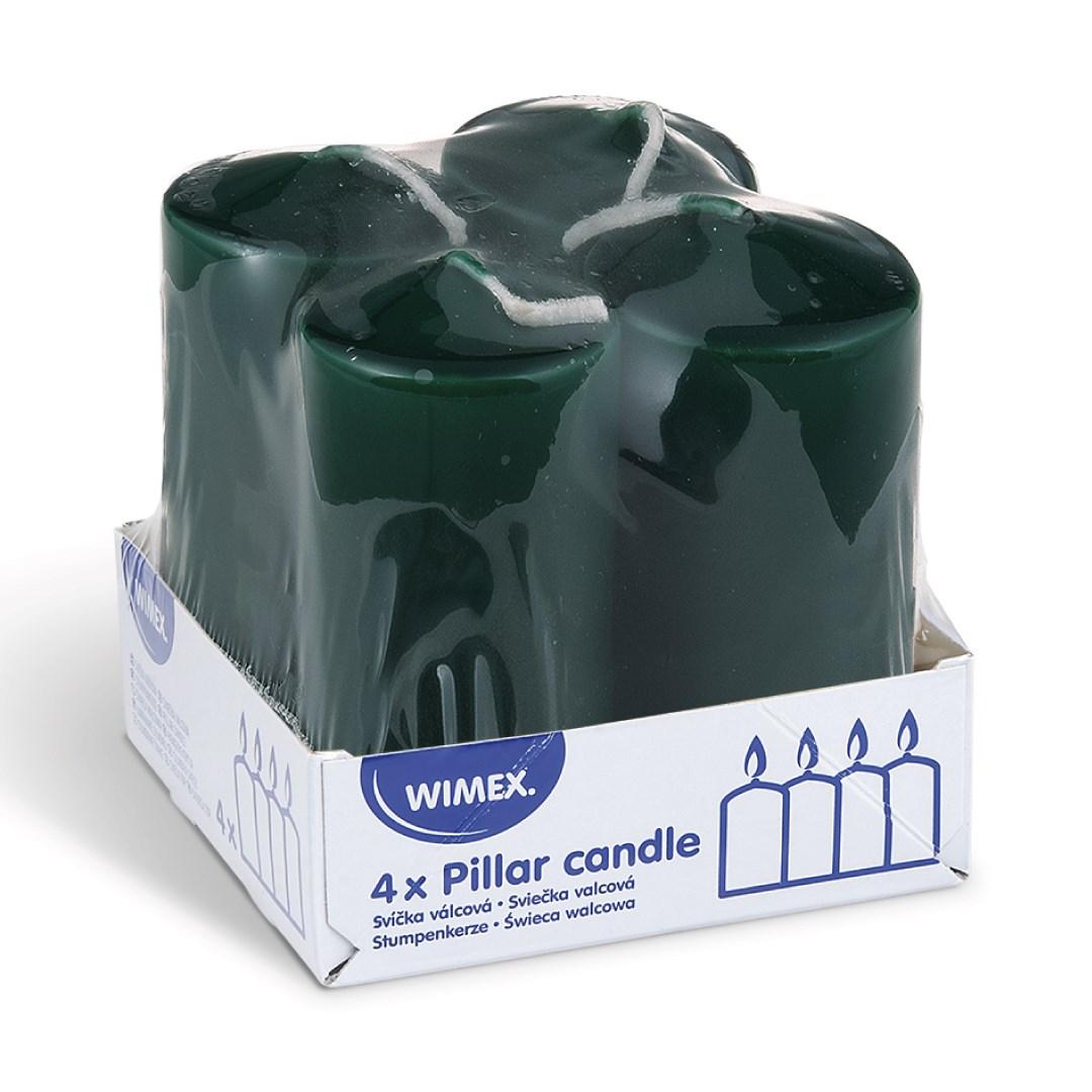Svíčky 4x8 cm  / 4 ks, tm. zelené, válcové