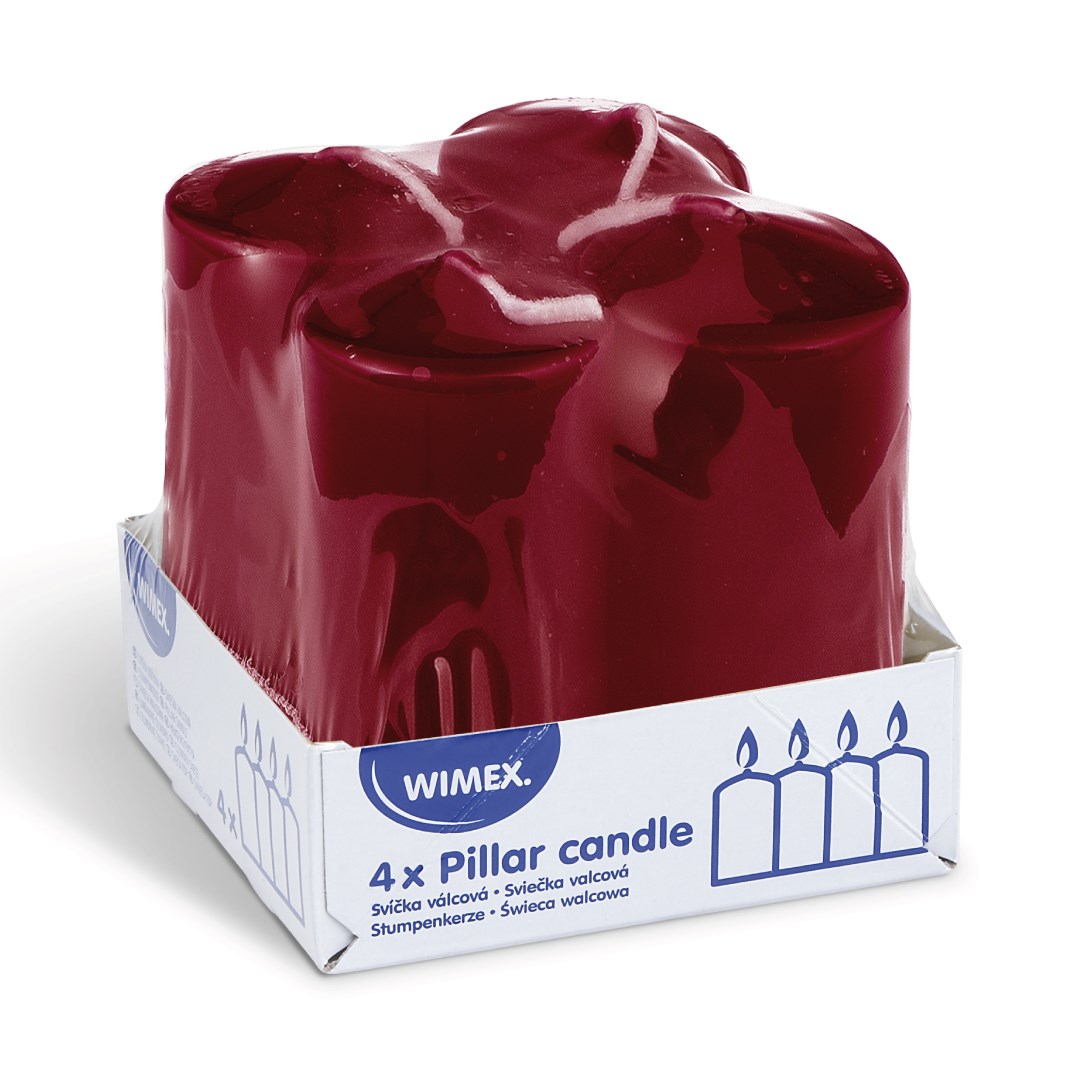 Svíčky 4 x 8 cm / 4 ks, bordó, válcové