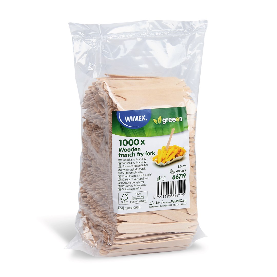 Vidlička na hranolky dřevěná 8,5 cm 1000 ks