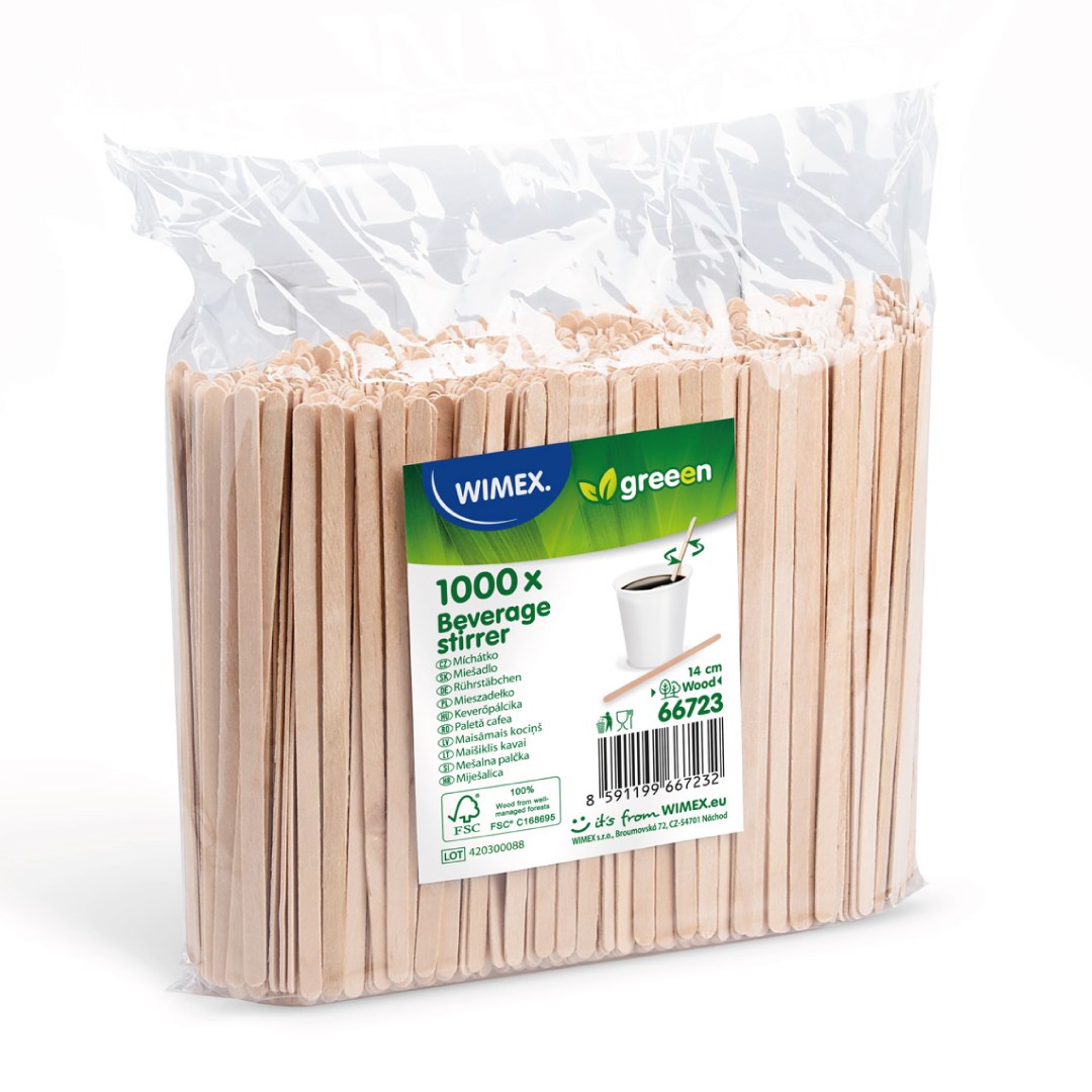 Míchátka na kávu ze dřeva 14 cm 1000 ks